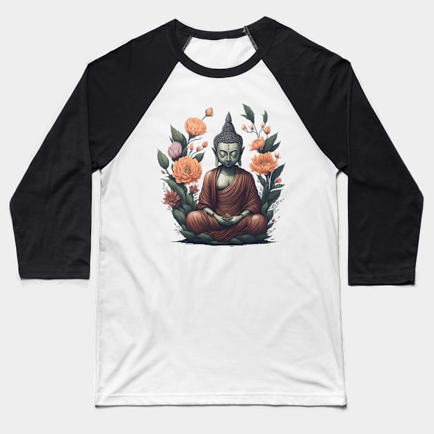 Floral Buddha 1 Baseball T-Shirt by taoteching